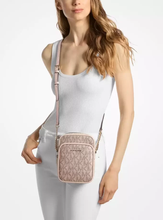 Jet Set Medium Metallic Signature Logo Crossbody Bag