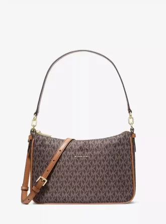 Jet Set Medium Signature Logo Print Woven Convertible Pochette Jet Set Medium Signature Logo Print Woven Convertible Pochette