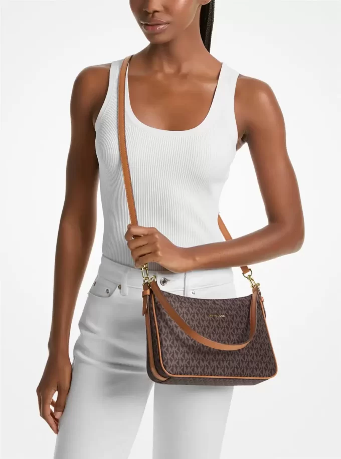 Jet Set Medium Signature Logo Print Woven Convertible Pochette Jet Set Medium Signature Logo Print Woven Convertible Pochette