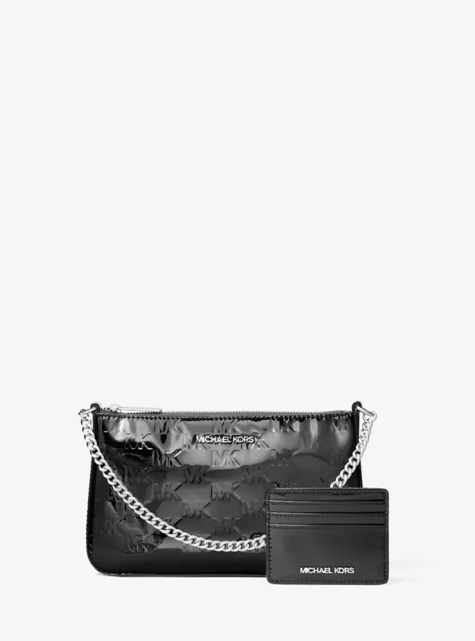 Jet Set Patent Logo Debossed Pochette and Card Case Gift Set