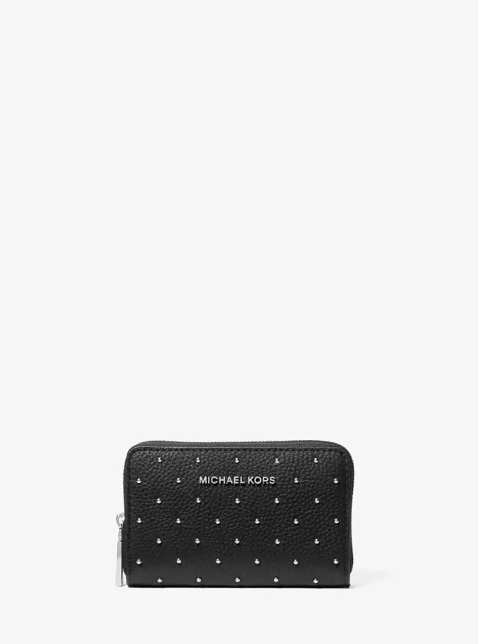 Jet Set Small Studded Pebbled Leather Wallet