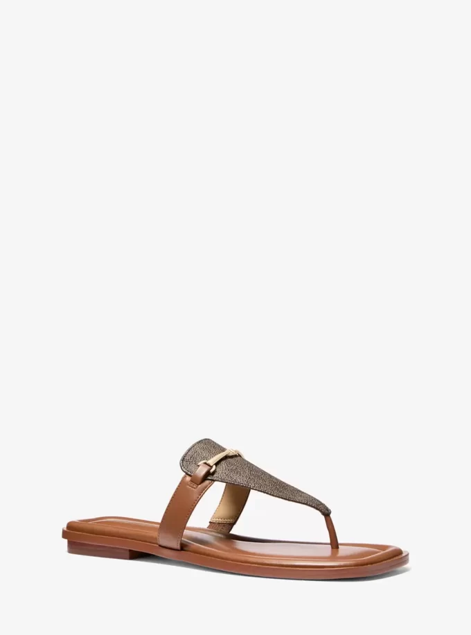 Lena Signature Logo and Leather T-Strap Sandal Lena Signature Logo and Leather T-Strap Sandal