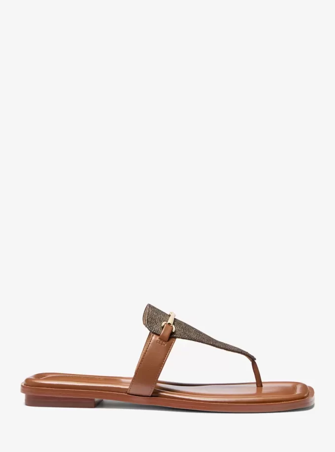 Lena Signature Logo and Leather T-Strap Sandal Lena Signature Logo and Leather T-Strap Sandal