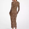 Leopard Print Nylon Mesh Midi Dress Leopard Print Nylon Mesh Midi Dress