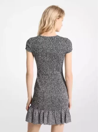 Leopard Print Smocked Mini Dress