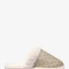 Liddy Metallic Signature Logo and Faux Fur Slipper