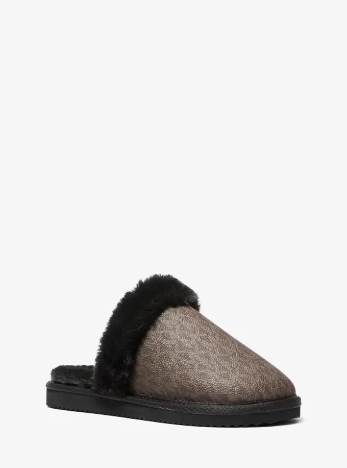 Liddy Signature Logo and Faux Fur Slipper Liddy Signature Logo and Faux Fur Slipper