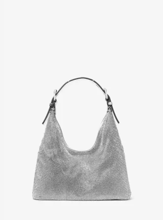 Limited-Edition Nolita Small Metallic Rhinestone Mesh Hobo Shoulder Bag