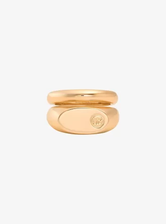 Logo Engraved Double Layered Signet Ring Logo Engraved Double Layered Signet Ring