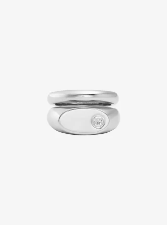 Logo Engraved Double Layered Signet Ring Logo Engraved Double Layered Signet Ring