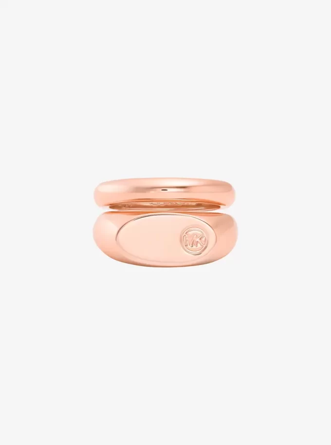 Logo Engraved Double Layered Signet Ring Logo Engraved Double Layered Signet Ring