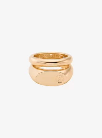 Logo Engraved Double Layered Signet Ring Logo Engraved Double Layered Signet Ring