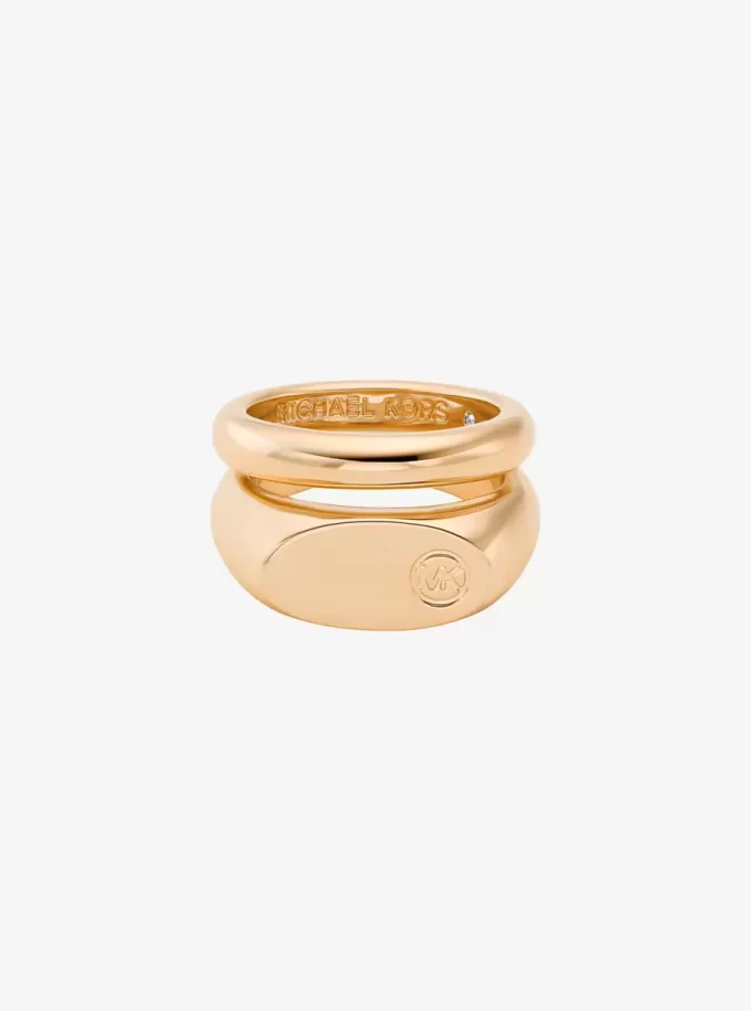 Logo Engraved Double Layered Signet Ring Logo Engraved Double Layered Signet Ring