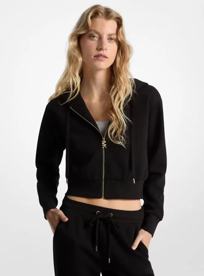 Logo Jacquard Charm Jacquard Cropped Zip-Up Hoodie Logo Jacquard Charm Jacquard Cropped Zip-Up Hoodie