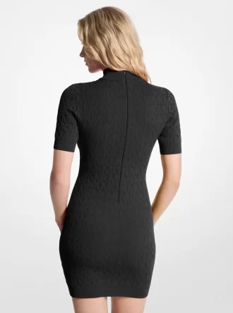 Logo Jacquard Knit Mock Neck Dress