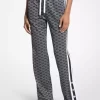 Logo Print Metallic Stretch Knit Track Pants
