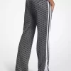 Logo Print Metallic Stretch Knit Track Pants