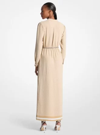 Logo Print Satin Belted Maxi Dress