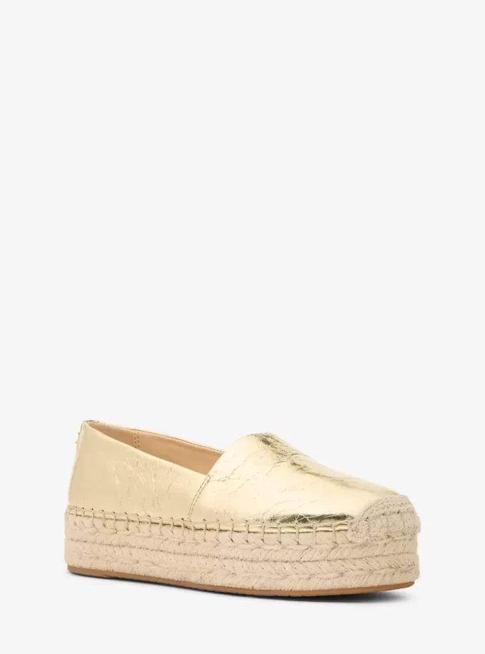 Lynne Crackled Metallic Leather Platform Espadrille Lynne Crackled Metallic Leather Platform Espadrille