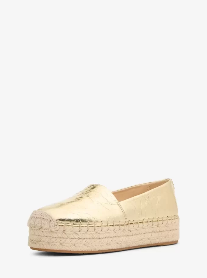 Lynne Crackled Metallic Leather Platform Espadrille Lynne Crackled Metallic Leather Platform Espadrille
