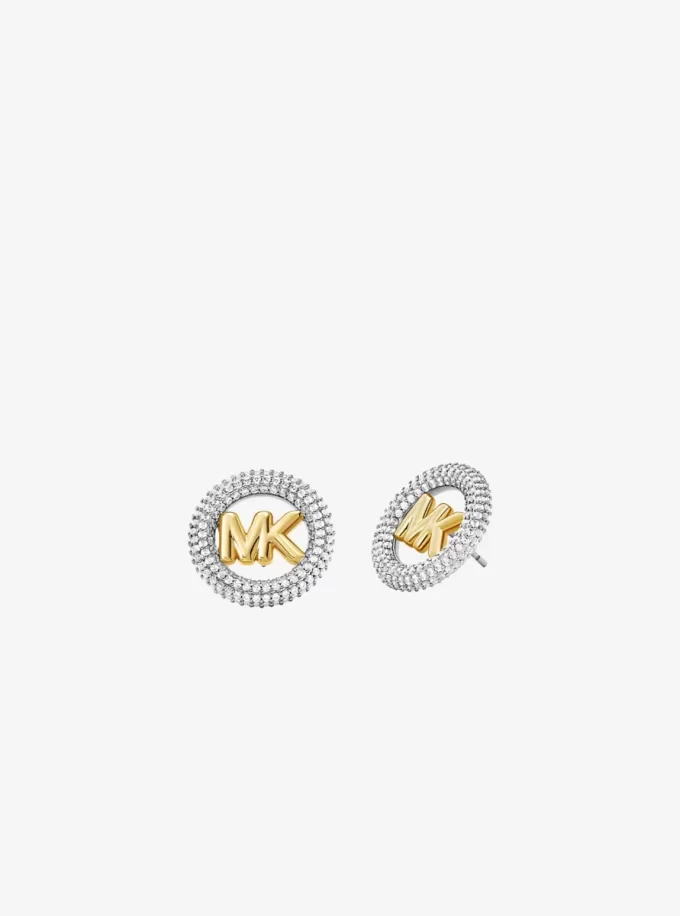 Medium Precious Metal-Plated Brass Pavé Logo Stud Earrings Medium Precious Metal-Plated Brass Pavé Logo Stud Earrings