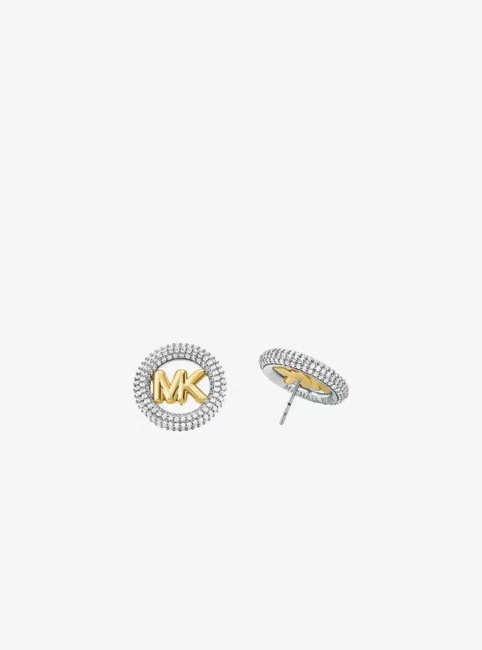 Medium Precious Metal-Plated Brass Pavé Logo Stud Earrings Medium Precious Metal-Plated Brass Pavé Logo Stud Earrings