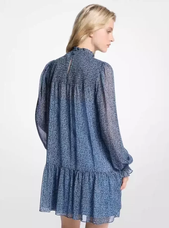 Metallic Paisley Print Georgette Dress Metallic Paisley Print Georgette Dress