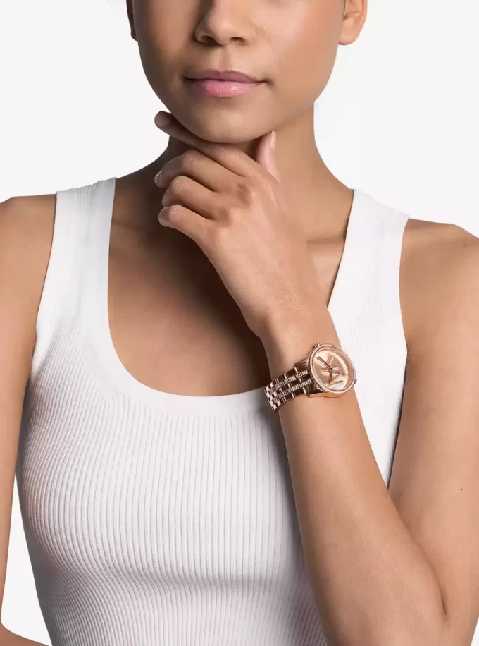 Mini Bryant Pavé Logo Rose Gold-Tone Watch