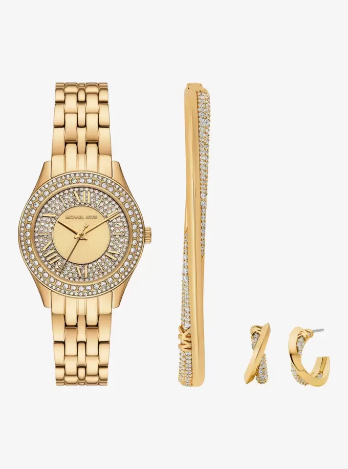 Mini Harlowe Pavé Gold-Tone Watch and Jewelry Set