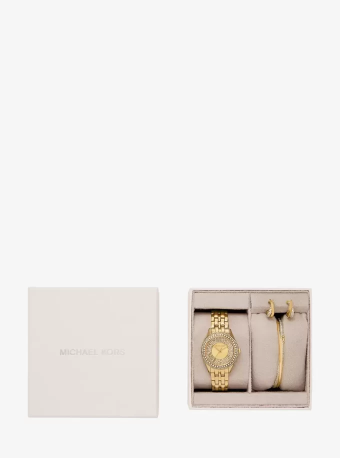 Mini Harlowe Pavé Gold-Tone Watch and Jewelry Set
