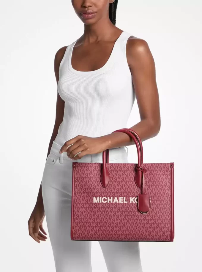 Mirella Medium Metallic Signature Logo Tote Bag