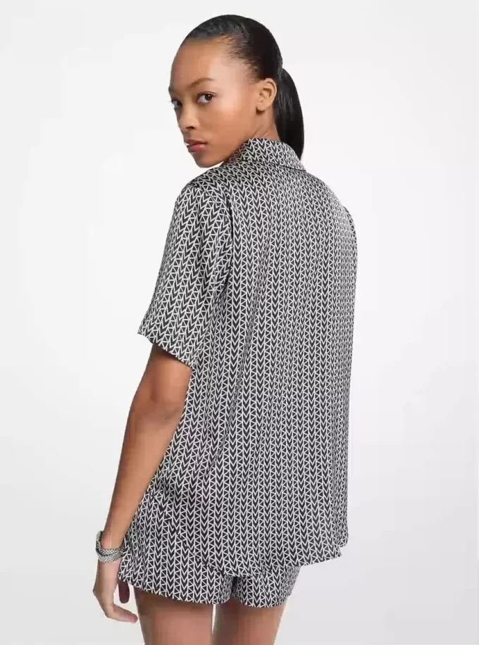 MK2000 Logo Print Satin Camp Shirt