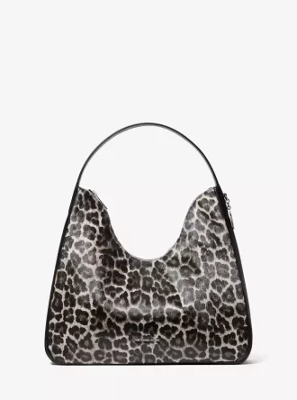 Nayla Medium Leopard Print Calf Hair Hobo Shoulder Bag