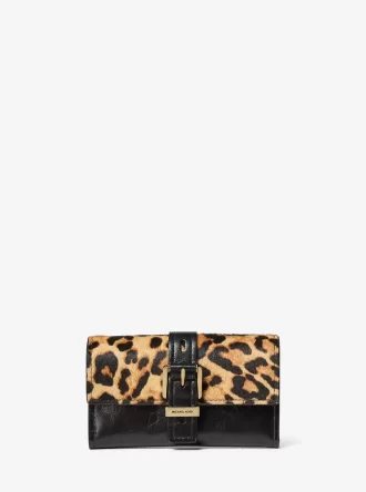 Nolita Medium Leopard Print Calf Hair and Leather Tri-Fold Wallet