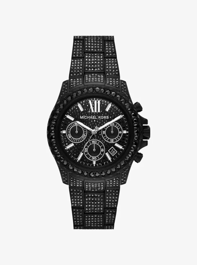 Oversized Everest Pavé Black-Tone Watch