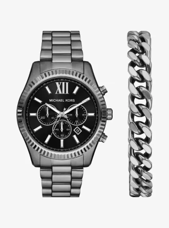 Oversized Lexington Gunmetal Watch and Bracelet Gift Set