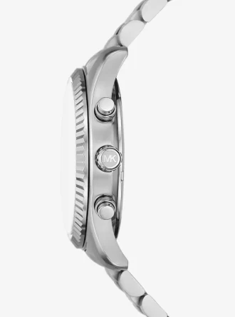 Oversized Lexington Silver-Tone Watch and Crocodile-Embossed Leather Card Case Gift Set