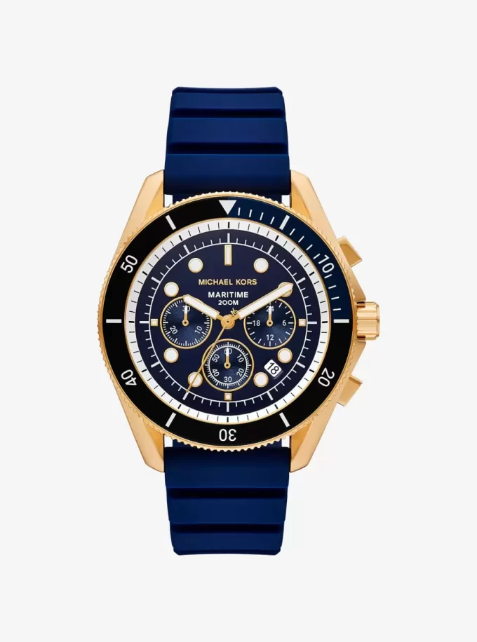 Oversized Maritime Gold-Tone and Silicone Watch