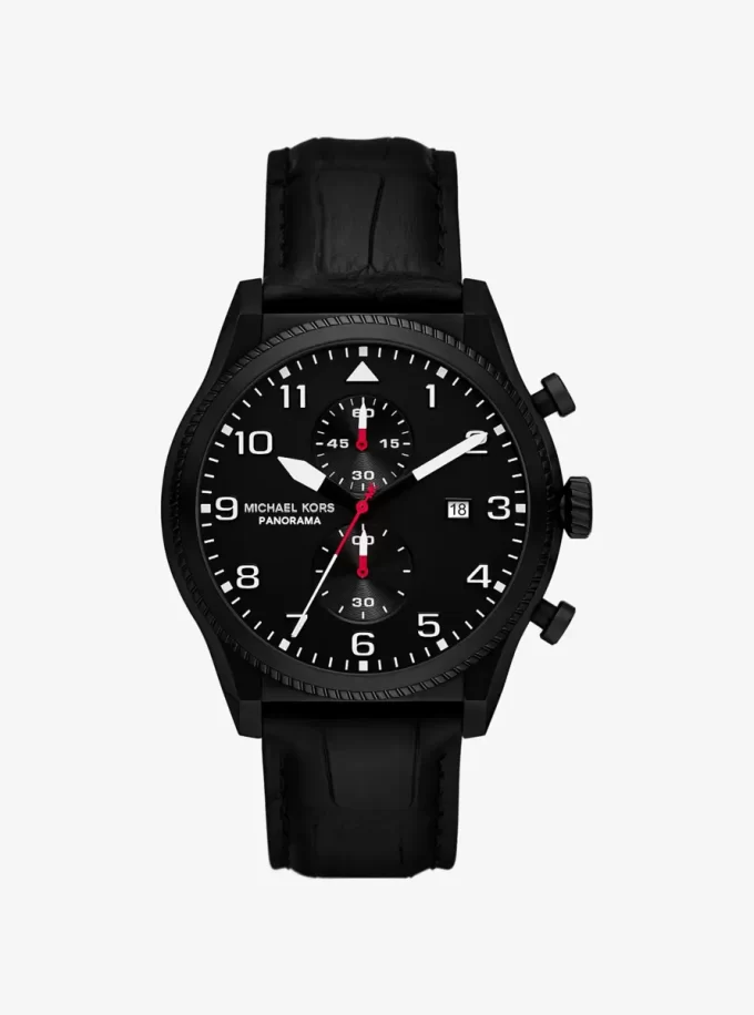 Oversized Panorama Black-Tone and Crocodile Embossed Leather Watch Oversized Panorama Black-Tone and Crocodile Embossed Leather Watch