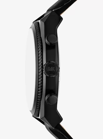 Oversized Panorama Black-Tone and Crocodile Embossed Leather Watch