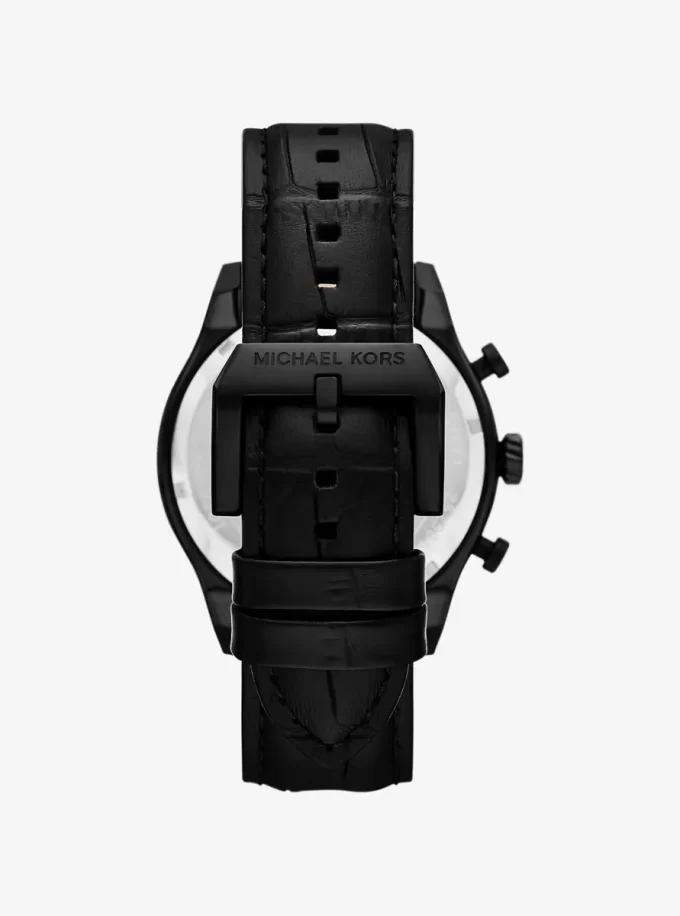 Oversized Panorama Black-Tone and Crocodile Embossed Leather Watch Oversized Panorama Black-Tone and Crocodile Embossed Leather Watch