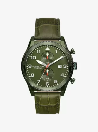 Oversized Panorama Olive-Tone and Crocodile Embossed Leather Watch Oversized Panorama Olive-Tone and Crocodile Embossed Leather Watch