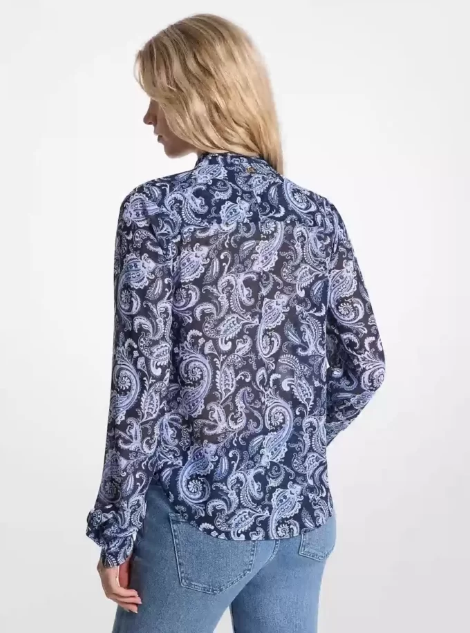 Paisley Print Georgette Tie-Neck Blouse Paisley Print Georgette Tie-Neck Blouse