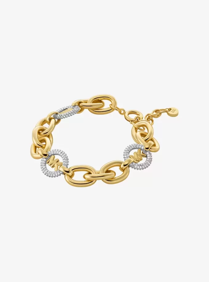 Pavé Logo Charm Chain-Link Bracelet