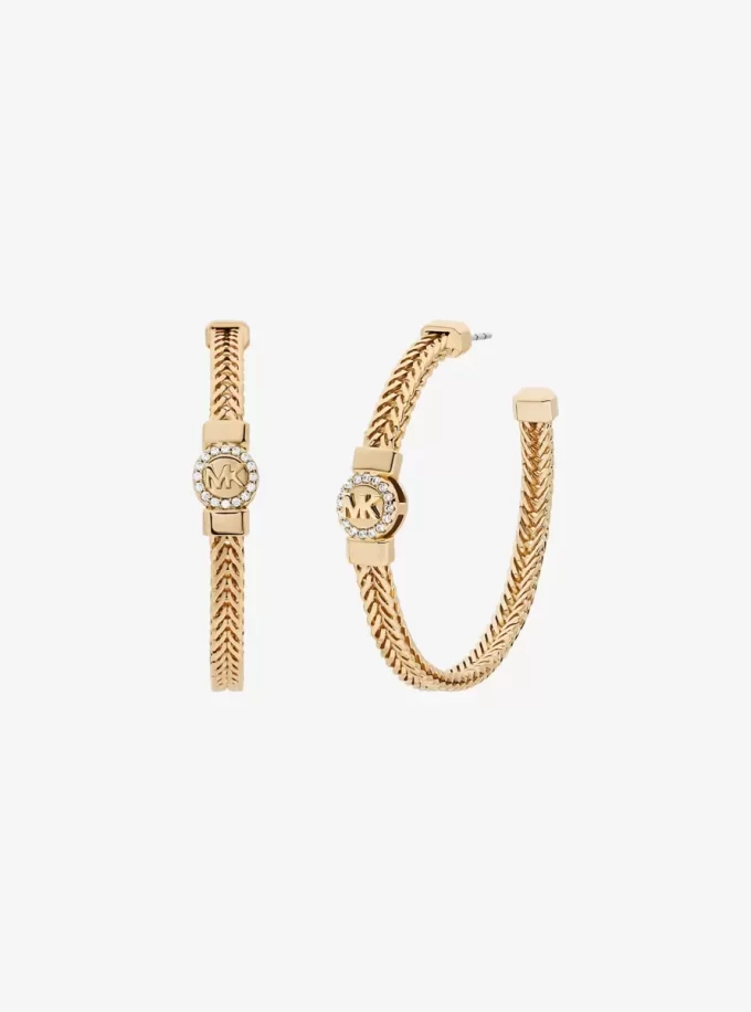 Pavé Logo Foxtail Chain Hoop Earrings