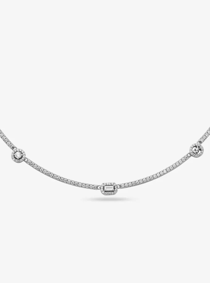 Pavé Precious Metal-Plated Sterling Silver Necklace Pavé Precious Metal-Plated Sterling Silver Necklace