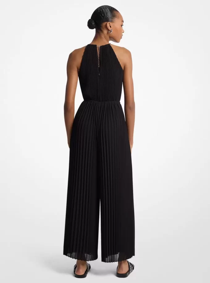 Pleated Georgette Halter Jumpsuit Pleated Georgette Halter Jumpsuit