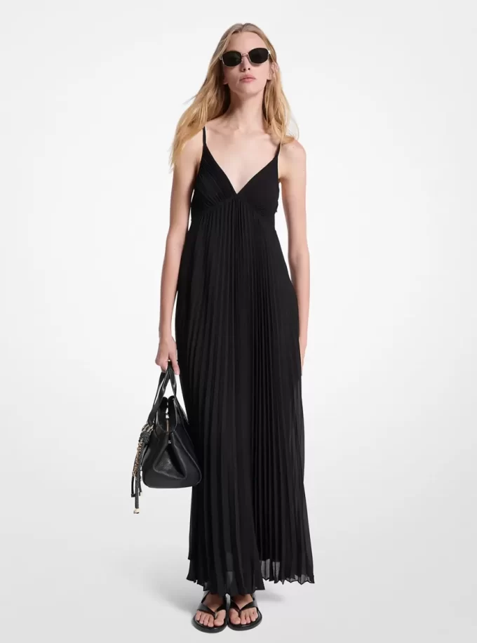 Pleated Georgette Maxi Dress