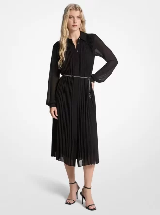 Pleated Georgette Shirtdress Pleated Georgette Shirtdress