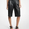 Pleated Leather Bermuda Shorts